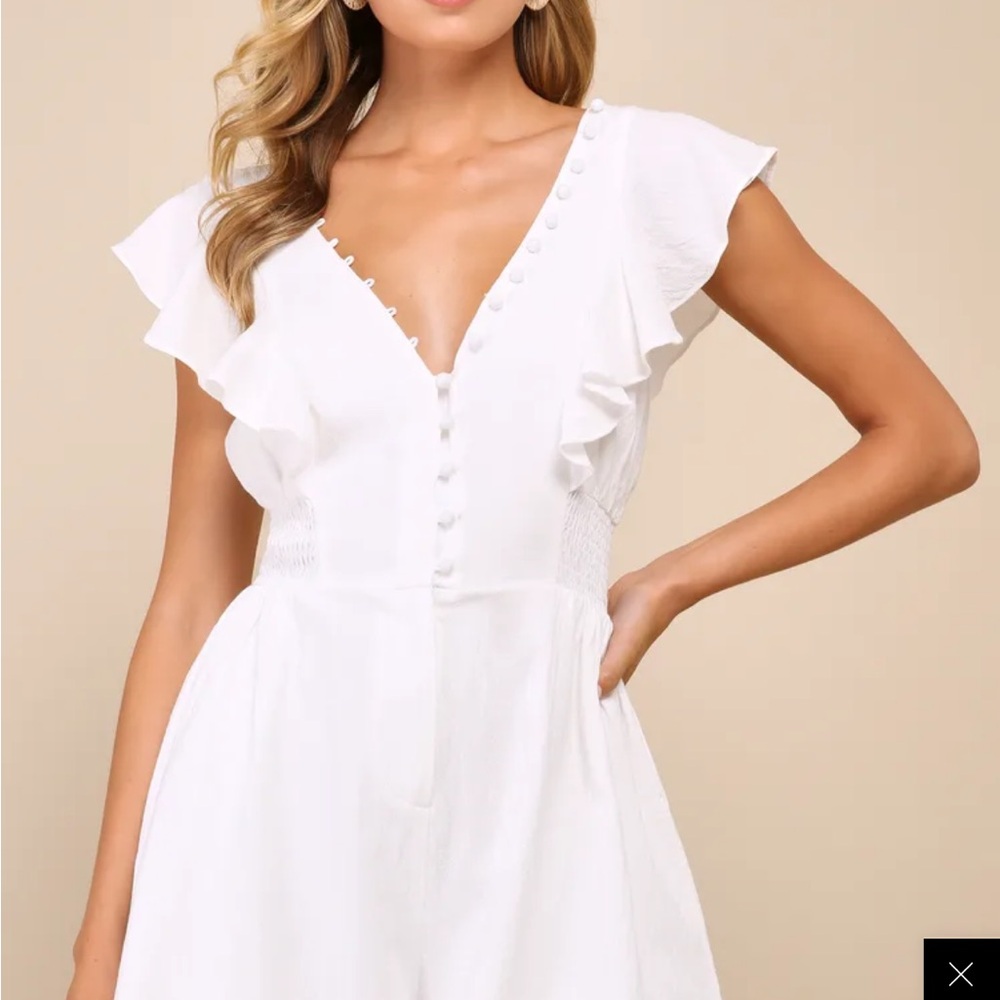 White Ruffled Button-Front Romper - image 2